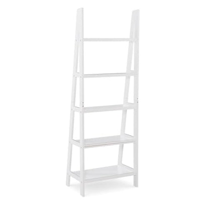 Riverbay Furniture 5-Shelf Wood Ladder Bookshelf, Open Back Design, White Finish, 72" H x 25.25" W x 16.5" D, Rubberwood and Particleboard, Transitional Style for Home Office or Living Room Storage - color: White