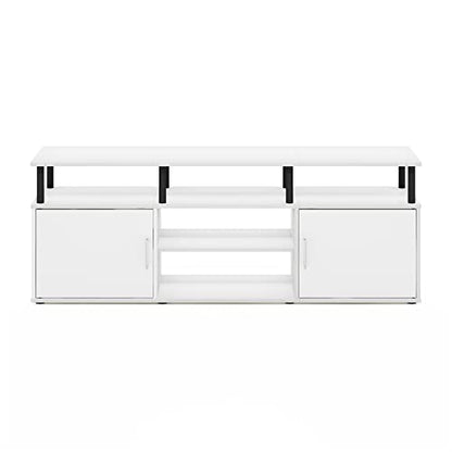 Furinno Jensen Entertainment Center Stand for TV up to 70 Inch, Plastic Pole, Solid White/Black - color: Solid White/Black