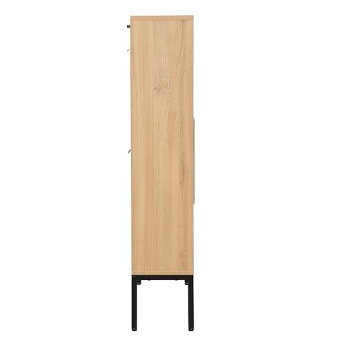 Shoe Cabinet, Shoe Storage Organizer Cabinet with 2 Flip Wavy Line Drawers, Freestanding Shoe Rack with Adjustable Shelf for Entryway, QH242-1 - color: Wavy Line-oak