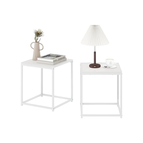 Furinno CAMNUS Side Table Set of 2, Metal Frame End Table, Square Open Design Night Stand, Bedside Table, Easy Assembly, for Living Room, Bedroom, Solid White - color: Solid White/White, size: Set of 2, 15.8" Square