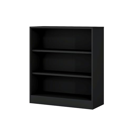 IRONMIX Metal Storage Cabinet, 3-Tier Cabinet Display Case | Short Bookcase with Adjustale Shelves, Small Black Bookshelf, Open Bookshelf Bookcase for Library Living Room Home Office - color: Black, style: 0 Door - 31.5"W