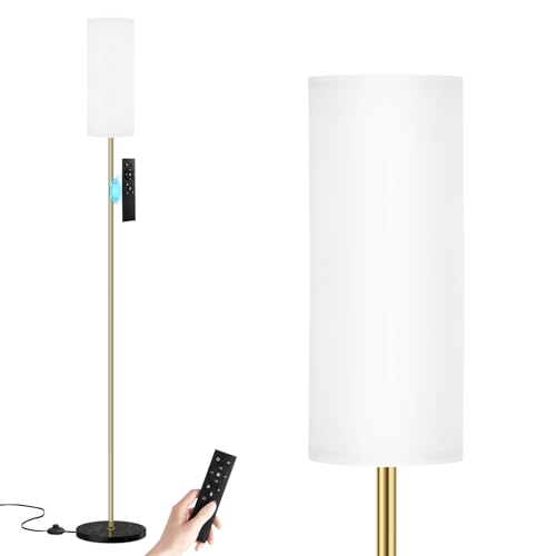 64'' Floor Lamps for Living Room with Remote Control and Stepless Dimmable Colors Temperature & Brightness, Gold Standing Lamp with Black Marble Base - color: black marble & brushed gold, size: 64.57 inches Round Shade