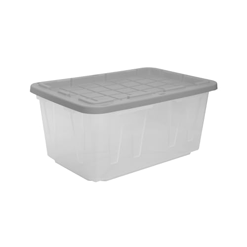 CX 27-Gallon Heavy Duty Clear Stackable Storage Bins with Lids, 4 Pack Gray | Clear plastic totes for garage organization, Stackable, weather-resistant, snap lids, 14.3H x 20.6W x 30.6D, Clear/gray - size: 4 Pack, style: Clear & Gray