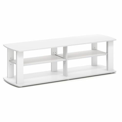 Furinno Nelly TV Stand, 3-Tier Entertainment Center with Open Shelves Storage, TV Console for TV up to 50 Inch, Soft Edges, for Living Room, Bedroom, White - color: White