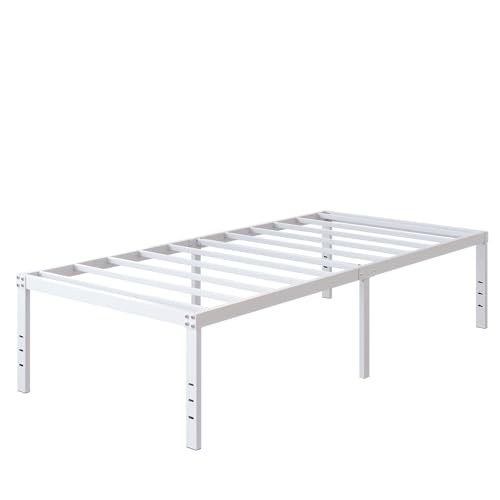 DiaOutro 18 Inch White Twin Bed Frame Heavy Duty Metal Platform | Steel Slats Platform No Box Spring Needed Mattress Foundation, Easy Assembly, Noise Free - size: Twin, style: 18 Inch (White)