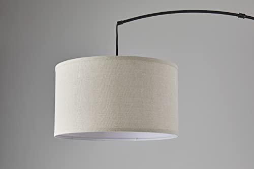 Adesso Arc Floor Lamp with Curved Arm and Oatmeal Fabric Drum Shade – Transitional Overhead Accent Light for Living Room, Bedroom, Home Office, or Reading Area, 74” Tall