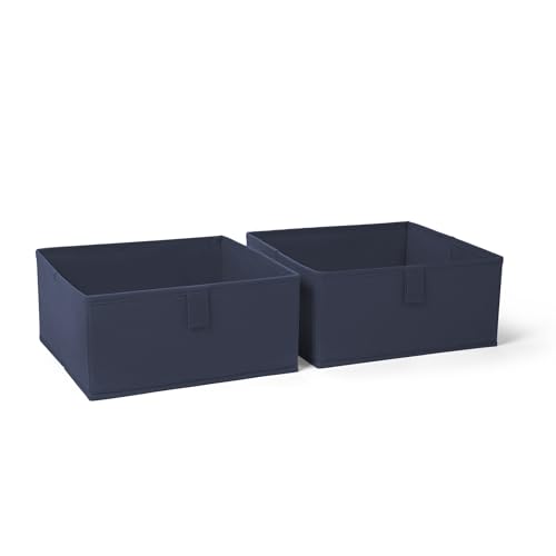 RiverRidge 아동용 2피스 접이식 보관함 세트 - 손잡이가 달린 26.7cm(10.5인치) 통 정리함 - 장난감, 게임, 신발을 위한 네이비 옷장 정리함 및 보관 - 놀이방, 아기방을 위한 접이식 큐브 보관 정리함 통 | Fabric Bins, Set of 2 Storage Cubes, Pull-tab Handles, Playroom Closet Organizer, Collapsible Cubby with Bottom Board Insert -