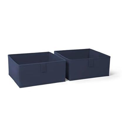 RiverRidge 아동용 2피스 접이식 보관함 세트 - 손잡이가 달린 26.7cm(10.5인치) 통 정리함 - 장난감, 게임, 신발을 위한 네이비 옷장 정리함 및 보관 - 놀이방, 아기방을 위한 접이식 큐브 보관 정리함 통 | Fabric Bins, Set of 2 Storage Cubes, Pull-tab Handles, Playroom Closet Organizer, Collapsible Cubby with Bottom Board Insert -