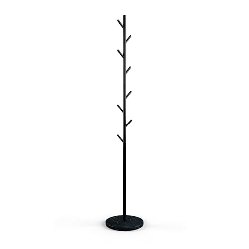Coat Rack with Real Marble Base, Freestanding Metal Clothing Rack with 8 Hooks, Modern Hall Tree for Entryway, Bedroom & Office, Space Saving Coat Hanger Stand for Small Spaces (Black) - color: Black