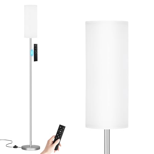 64'' Floor Lamps for Living Room with Remote Control and Stepless Dimmable Colors Temperature & Brightness, 9W Bulb Included(White Lampshade & Silver Pole) - color: white & silver, size: 64.57 inches Round Shade