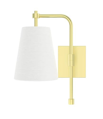Swing Arm Wall Lamps Set of 2, Fabric Linen Shade, Hardwired Wall Mounted Light Fixture for Bedside, Living Room, Bathroom, Versatile Home Decor (Brushed Gold)