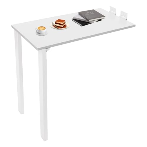 Folding Wall Mounted Table with Legs, 29"×15" Drop Leaf Desk (White) | For Home Office Kitchens Balconies Small Apartments; Saving Space, Heavy Duty Solid Wood Multi-layer Boards, Easy to Install