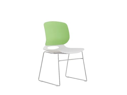 Stackable Chairs Set of 4: Modern Green & White Chairs for Cafe & Home Office - Ergonomic Back Support & Easy Stack Storage with Sturdy Metal Frame for Small Spaces