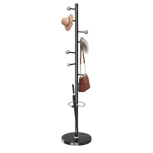 Coat Rack Stand, Black Metal Coat Rack Freestanding with 8 Hooks - color: Black-8 Ball Hooks