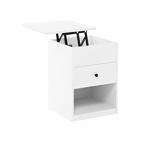Furinno Jensen Lift Top Nightstand, Solid White | Storage Shelf, Knob Handle Drawer, Bedside Table, End Table, Side Table, for Bedroom, Closet, Dorm - color: Solid White, style: 1-Pack Lift Top