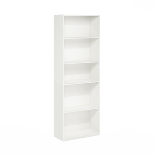 Furinno GEHRY Book Shelf, 5-Tier Bookshelf with Open Shelf, Standing Bookcase with Adjustable Shelves, 11.6 x 24.8 x 71.4, for Living Room, Bedroom, Home Office, White - color: White, size: 5-Tier, 11.6 x 25 x 71.4