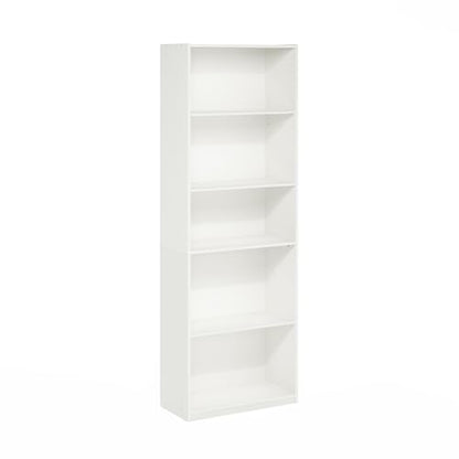 Furinno GEHRY Book Shelf, 5-Tier Bookshelf with Open Shelf, Standing Bookcase with Adjustable Shelves, 11.6 x 24.8 x 71.4, for Living Room, Bedroom, Home Office, White - color: White, size: 5-Tier, 11.6 x 25 x 71.4