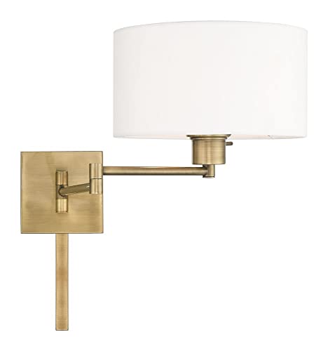Livex Lighting 40036-01 1-Light Swing Arm Wall Light, Antique Brass | Off-White Fabric Shade - color: Antique Brass