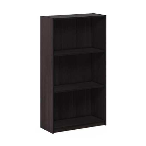 Furinno BASIC Book Shelf, 3-Tier Modern Bookshelf, Bookcase with Open Shelves, 9.3" x 21.8" x 39.5", for Living Room, Bedroom, Home Office, Dark Walnut - color: Dark Walnut, size: 3-Tier