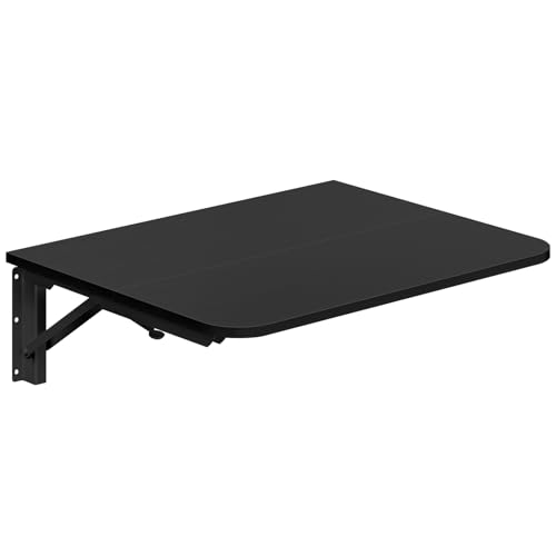 HOOBRO Folding Table, Wall Mounted Floating Desk with Iron Bracket, Drop Leaf Table for Small Spaces, Kitchen, Laundry Room, Home, Office, Black BK054BZ01 - color: Black