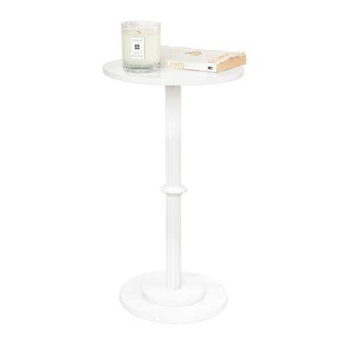 MaxSmeo Drink Table, Small Side Table for Small Spaces, Modern Round End Table with Fluted Wood Leg, White - color: White
