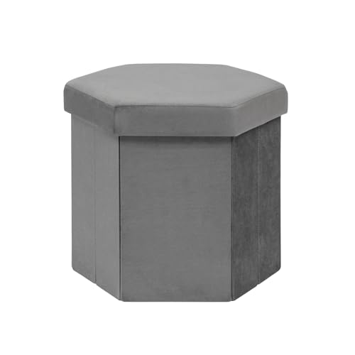 B FSOBEIIALEO Storage Ottoman Cube Hexagonal Pouf Ottomans, Foot Rest Seat for Sofa Footrest Entryway Shoe Footstool for Living Room/Bedroom/Entrway Velvet Grey 16.93"x15"x15" - color: Grey
