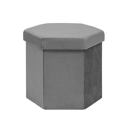 B FSOBEIIALEO Storage Ottoman Cube Hexagonal Pouf Ottomans, Foot Rest Seat for Sofa Footrest Entryway Shoe Footstool for Living Room/Bedroom/Entrway Velvet Grey 16.93"x15"x15" - color: Grey