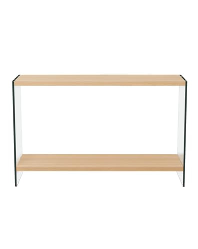 Console Table 2-Tier: 47.2 in Wide Rectangle Wood Shelf Glass Sides | Modern Desk Console Sofa Table Stand for Entryway - size: 47.2“W x 11.8"D x 30"H