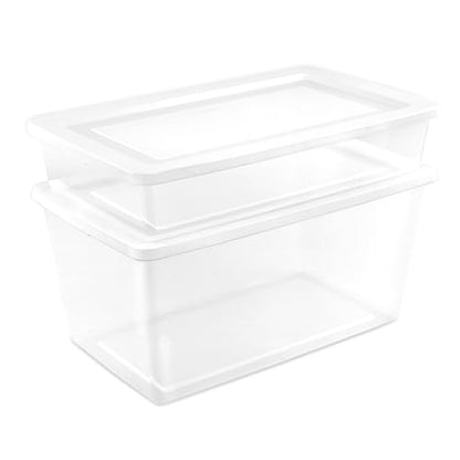 Sterilite 41 Qt Underbed Storage Box, Stackable Bin with Lid, Plastic Container to Organize Bedroom, Clear Base and White Lid, (Pack of 6) - size: 41 Quart, style: 6 Pack