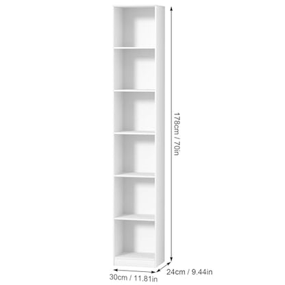 70.9 Inch Tall Narrow Bookcase, Modern White Corner Storage Cabinet, Free Standing Bookcase with Storage, 6 Tier Cube Open Display Shelves for Home Office 30cm