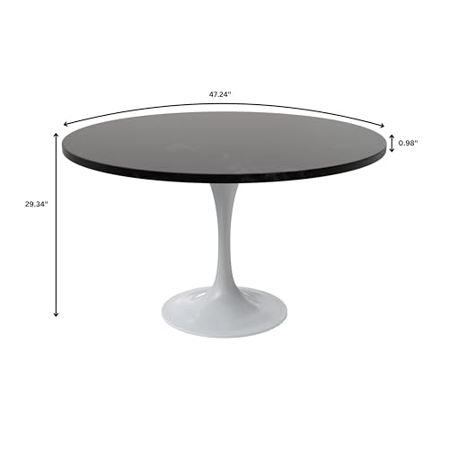 LeisureMod Verve Mid-Century Modern Dining Table with a 48" Round MDF Tabletop and White Steel Pedestal Base for Kitchen and Dining Room (Black) - color: Black Wood, size: 48 inch Wide