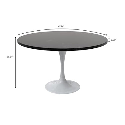 LeisureMod Verve Mid-Century Modern Dining Table with a 48" Round MDF Tabletop and White Steel Pedestal Base for Kitchen and Dining Room (Black) - color: Black Wood, size: 48 inch Wide