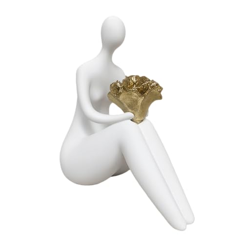 Lescafita White Abstract Figure Statue with Flowers, Modern Resin Sculpture for Home Decor, Minimalist Figurine Art for Living Room, Office Desk, Gift for Art Lovers - color: W1