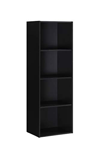 Hodedah 4-Shelf Bookcase in Black - color: Black, size: 4-Shelf