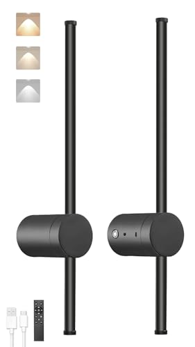 10400mAh Battery Operated Wall Sconce Set of Two,Remote Control,3CCT,No Flicker Picture Light,Aesthetics Decor,Black Aluminum,for Living Room,Hallway,Bedroom,Non-Hardwired,2Packs,24-Inch - size: 24-inch