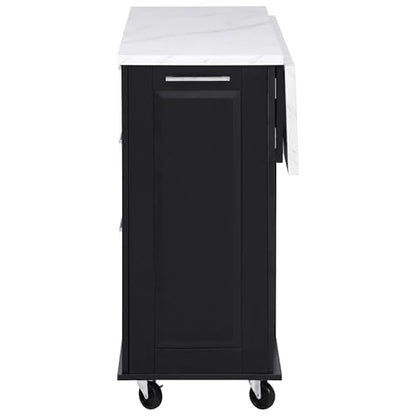 50.7" Kitchen Island with Storage Tilt Trash Can Cabinet and Pull Out Cabinet Organizer, Rolling Kitchen Island on 5 Wheels with Drop Leaf (Black/tt) - color: Black/Tt)