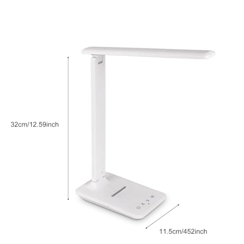 Eye Caring Table Lamp, 180 Adjustable Rotating Foldable Desk Lamp with USB C Charging Port, 5 Color Temperatures 5 Dimming Levels (White) - color: White