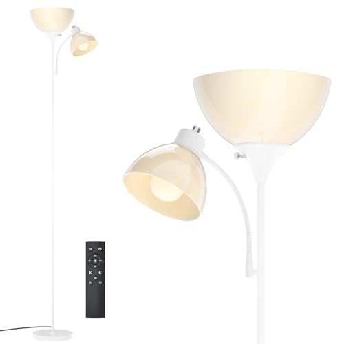 GERGO Led Floor Lamp, Super Bright 11W+7W 2100LM Torchiere Floor Lamps for Living Room, Stepless Adjustable 3000K-6000K Temperatures with Remote Control for Bedroom (White) - color: White