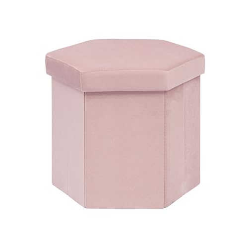B FSOBEIIALEO Storage Ottoman Cube Hexagonal Pouf Ottomans, Foot Rest Seat for Sofa Footrest Entryway Shoe Footstool for Living Room/Bedroom/Entrway Velvet Pink 16.93"x15"x15" - color: Pink