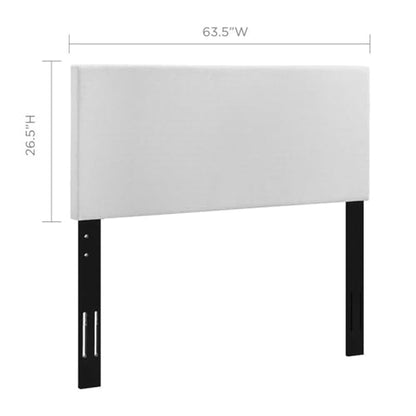 Pemberly Row Full/Queen Upholstered Linen Headboard, 54" H x 63.5" W x 3" D, White Finish, Black-Stained Wood Posts, Adjustable Mounting Heights, Foam Padding, Bedroom Decor - size: Full Queen