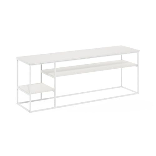 Furinno Moretti TV Stand for TVs up to 65 Inch, 3-Tier Grey Entertainment Center, Open Back TV Console with Cable Management, for Living Room, Bedroom, White - color: White, size: For 60" TV, Metal Frame