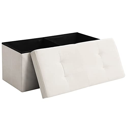 Storage Ottoman Bench Foldable Footrest Foot Stool, 30" Velvet Cream | Small Ottoman Foot Rest Seat Shoe Bench Flip-Top forliving Room End of Bed Bedroom Couch Dorm, 80L Folding Upholstered Chair - color: Velvet Cream, size: 13"D x 30"W x 13"H