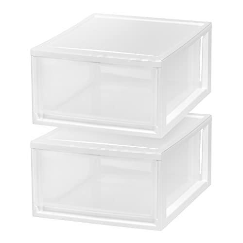 IRIS USA 2-Pack 30 Qt. Stacking Drawer Organizer with Sliding Drawer, White | Store clothing, accessories, pantry items, and household essentials around your home with organized storage solutions - size: 30 Qt., style: 2 Pack