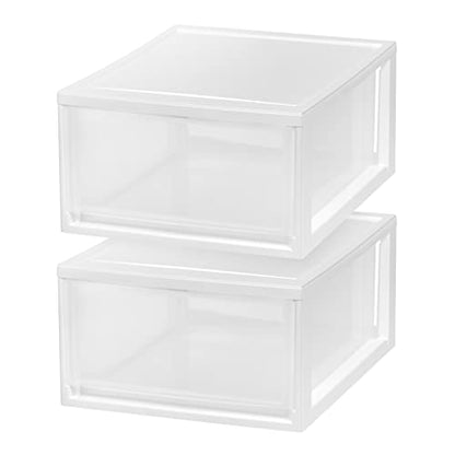 IRIS USA 2-Pack 30 Qt. Stacking Drawer Organizer with Sliding Drawer, White | Store clothing, accessories, pantry items, and household essentials around your home with organized storage solutions - size: 30 Qt., style: 2 Pack
