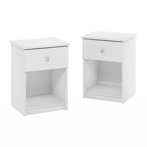 Furinno Tidur Nightstand, 2-Pack, White - color: Solid White, style: 2-Pack Knob