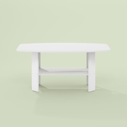 Gurney Coffee Table with Shelf for Living Room, White - color: White
