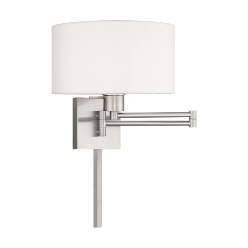 Livex Lighting 40036-91 1-Light Swing Arm Wall Light, Brushed Nickel | Off-White Fabric Shade - color: Brushed Nickel