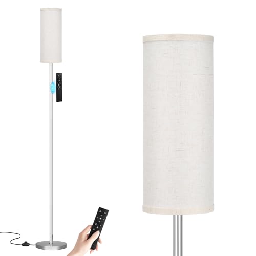 64'' Floor Lamps for Living Room with Remote Control and Stepless Dimmable Colors Temperature & Brightness, 9W Bulb Included(Beige Lampshade & Silver Pole) - color: beige & silver, size: 64.57 inches Round Shade