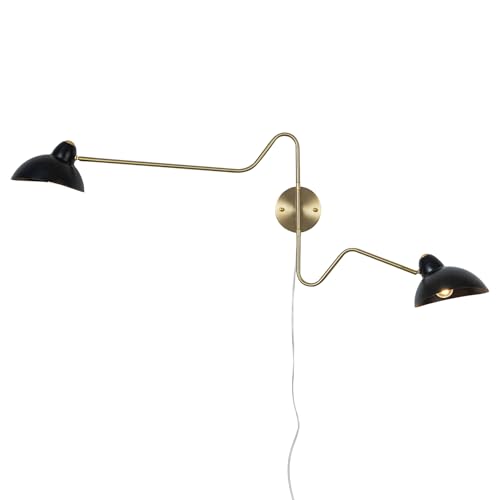 Black and Gold Plug in Wall Sconce, 2-Light Swing Arms Wall Lamp with Plug Cord Big Wall Mount Lighting Fixture for Living Room Bedroom - color: C