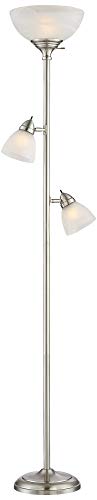 360 Lighting Ellery 72" Tall Nickel Tree Torchiere 3-Light Floor Lamp | Modern Standing Brushed Silver Frosted White Glass Shade Decor for Living Room Reading House Bedroom Office